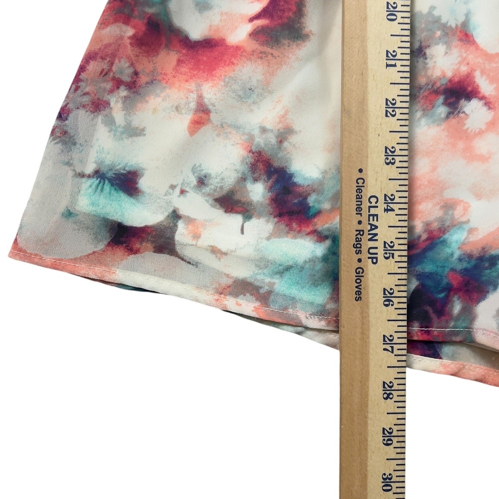 Peach Love California Watercolor Floral Cold Shoulder Romper Peach Teal Small - Picture 8 of 10